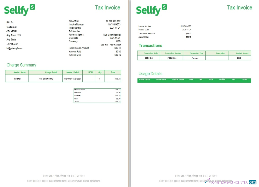 Download Latvia Sellfy tax invoice Photoshop template